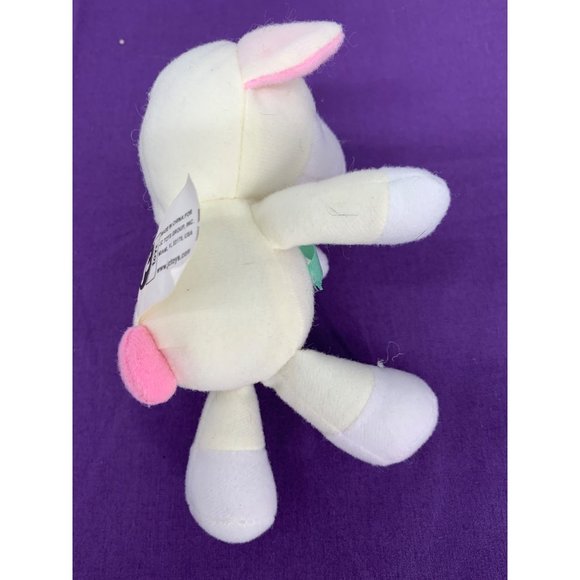 JC Toys 5 Inch Sheep Green Bow Sewn Details in Face. Pink Ear Accents - Picture 3 of 8